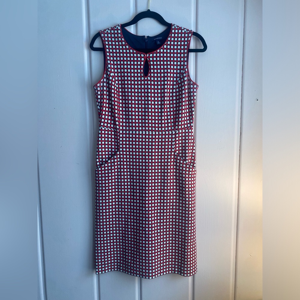 LandsEnd geometric shift dress Sleeveless Red and White sz6